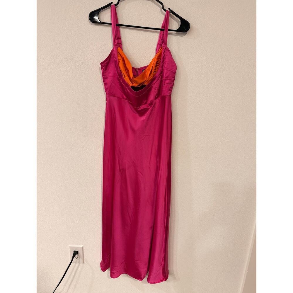 RUNAWAY The Label Pink and Orange Colorblock Twist Front Midi Dress - Size M - Picture 2 of 13